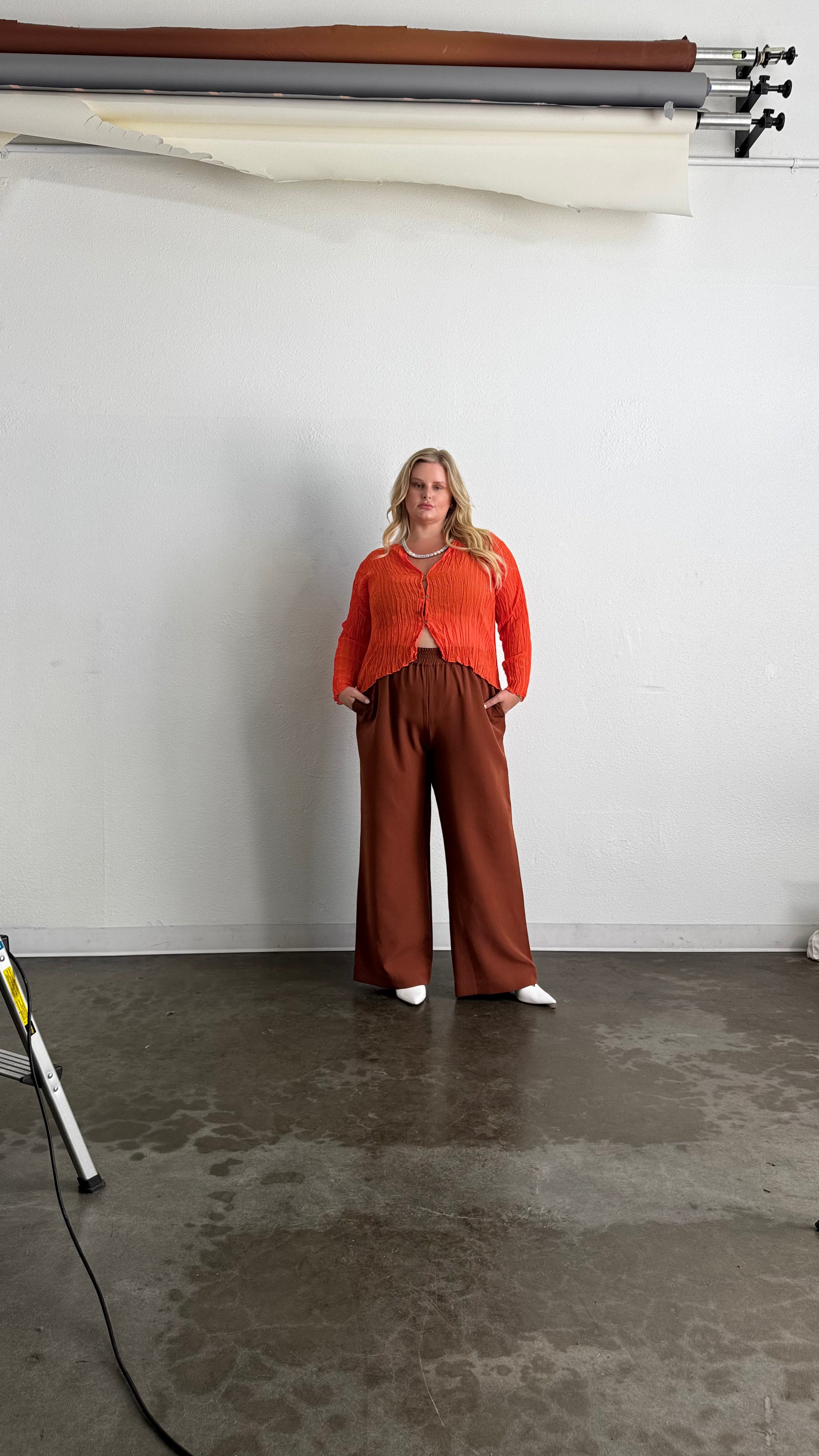 Riley Wide Pajama Style Pant- Terracotta