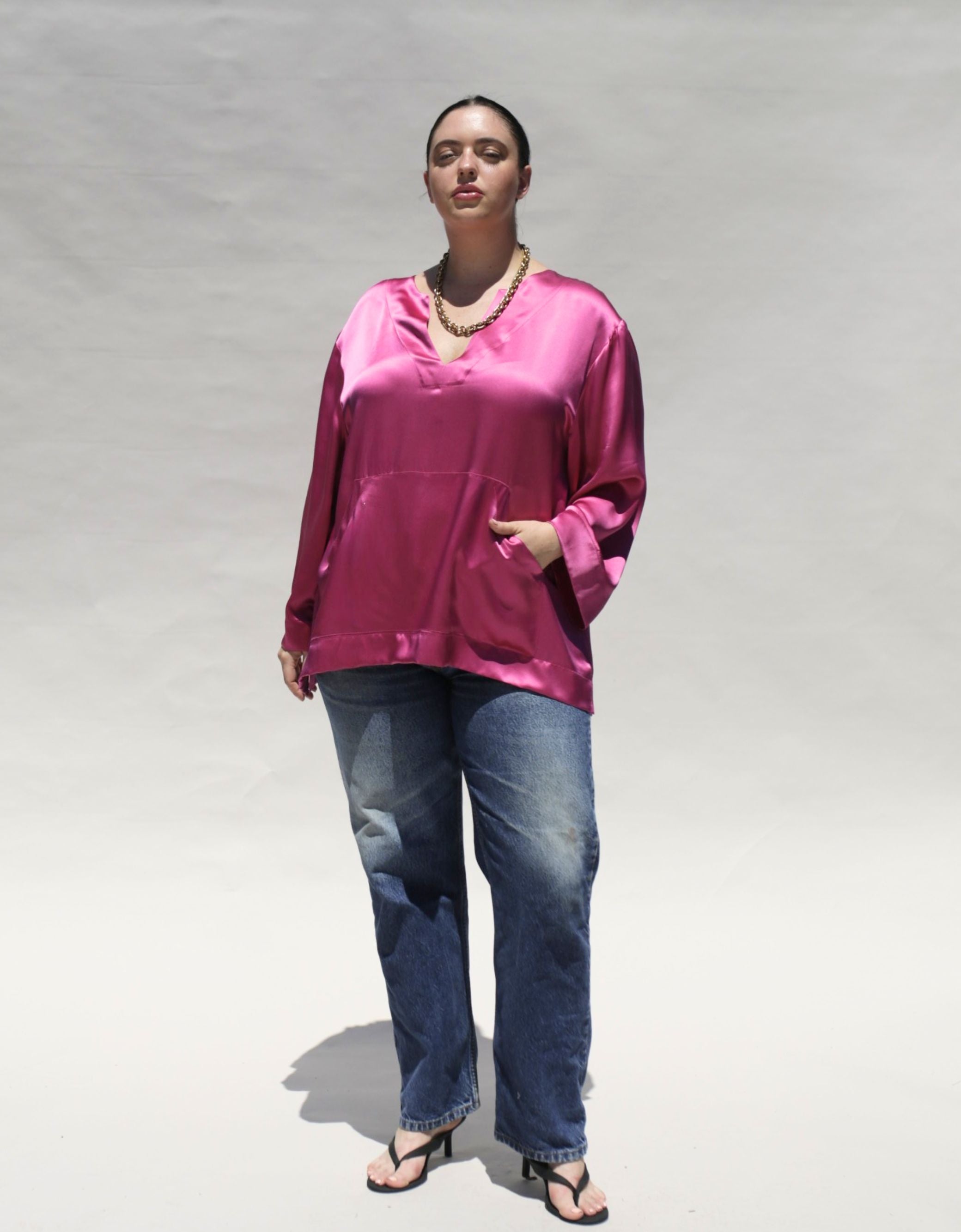 Jallaba Tunic in Raspberry Pink Silk