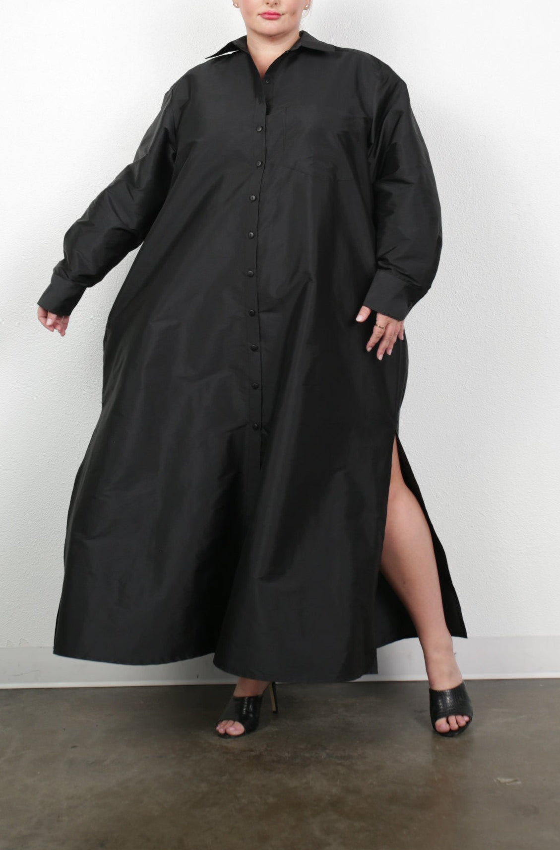 Ultra Maxi Shirt Dress - Dupioni Classic Black