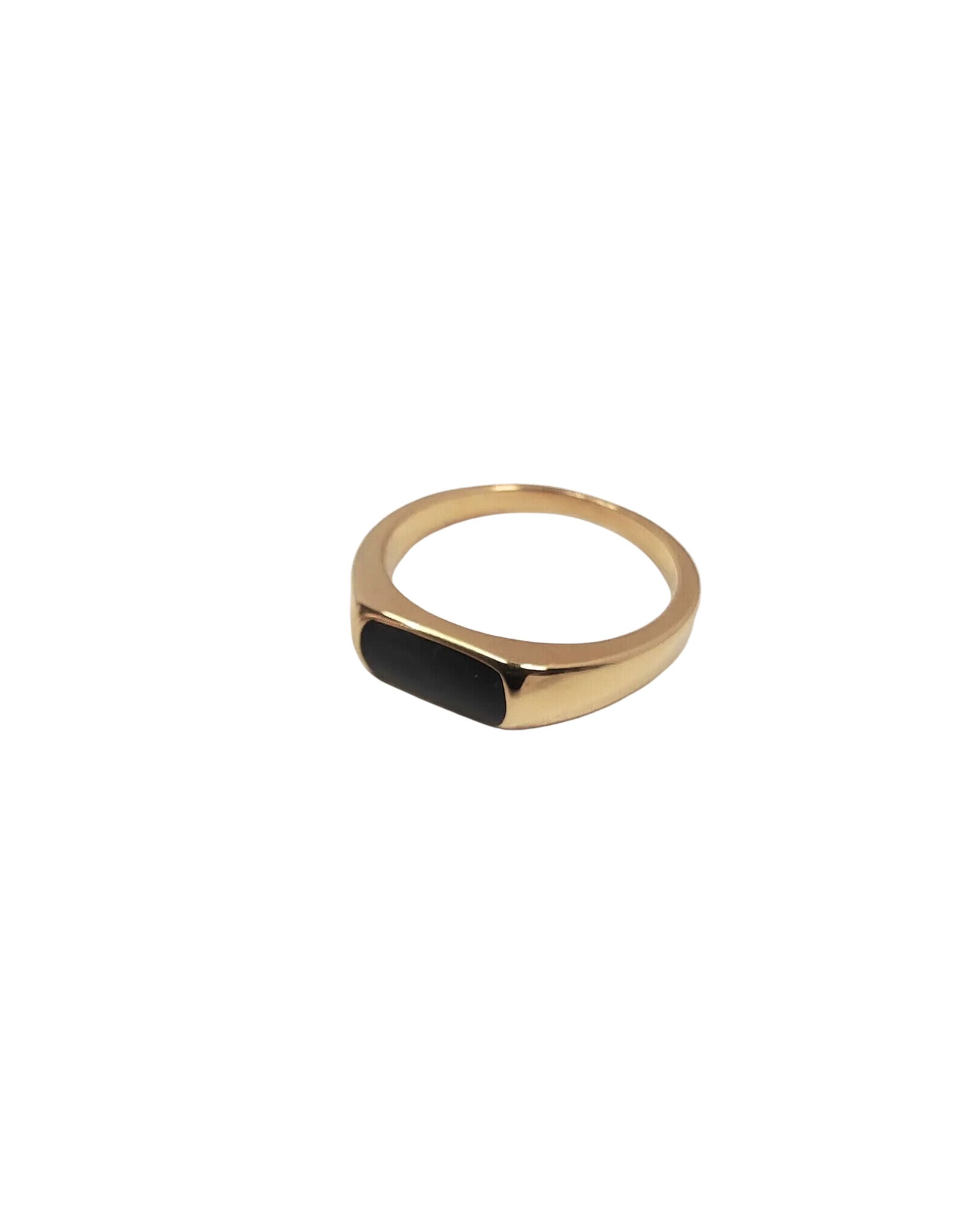 Thin Signet Ring - Black / Gold