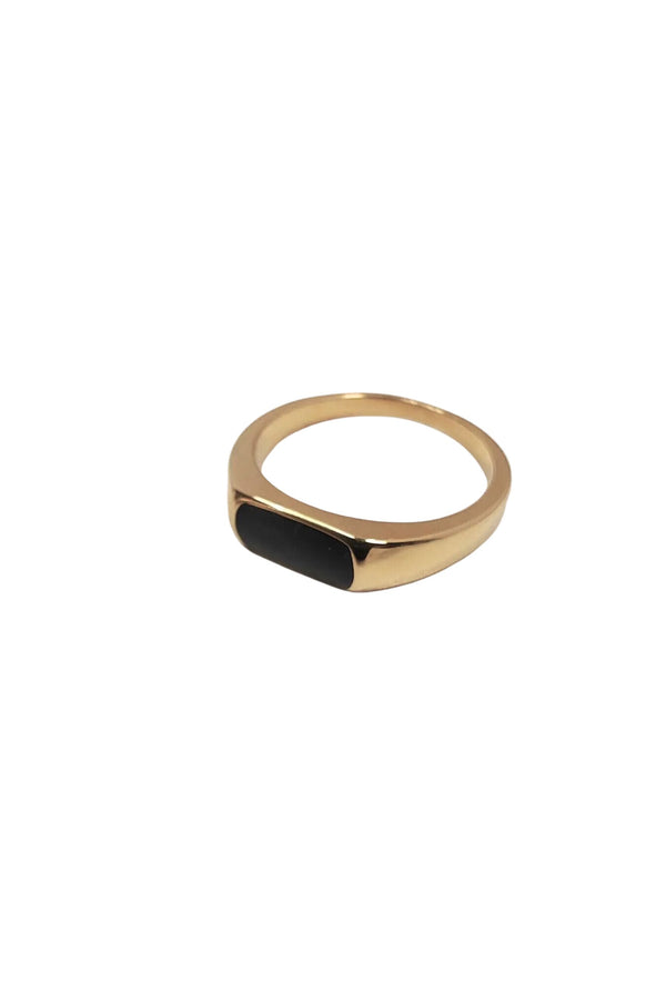 Thin Signet Ring - Black / Gold