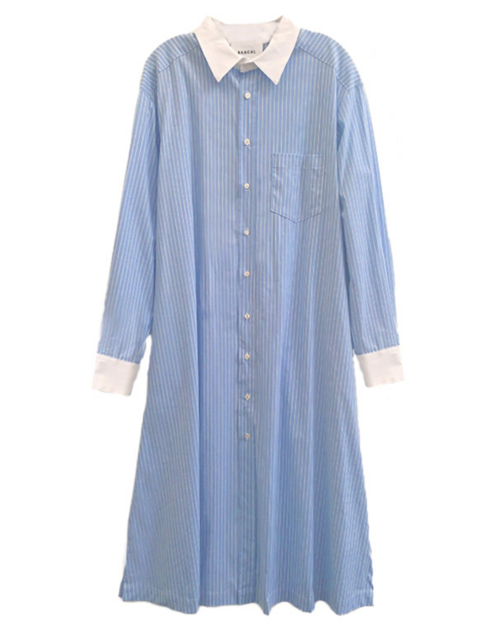 Long Cotton Shirtdress in Blue Stripe