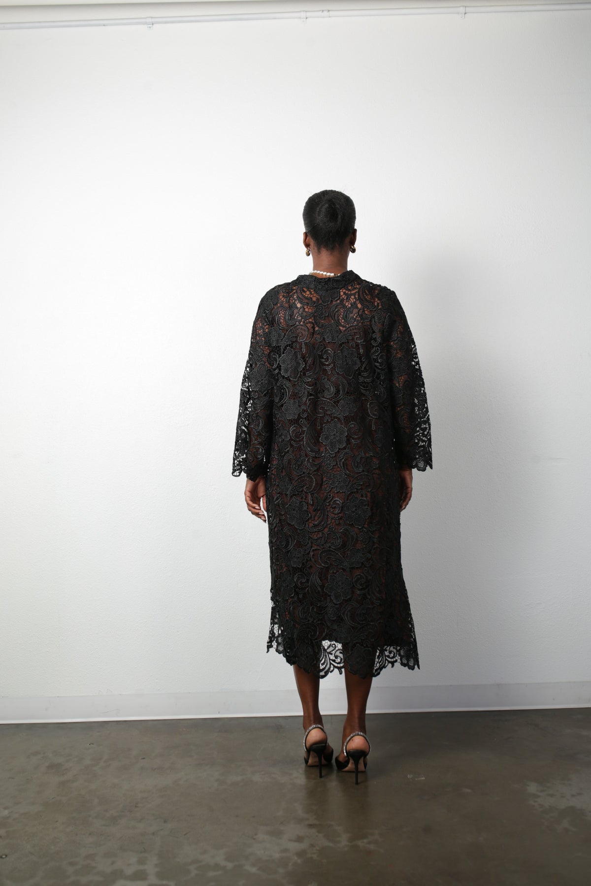 Talitha French Guipure Lace Kaftan Dress - Classic Black