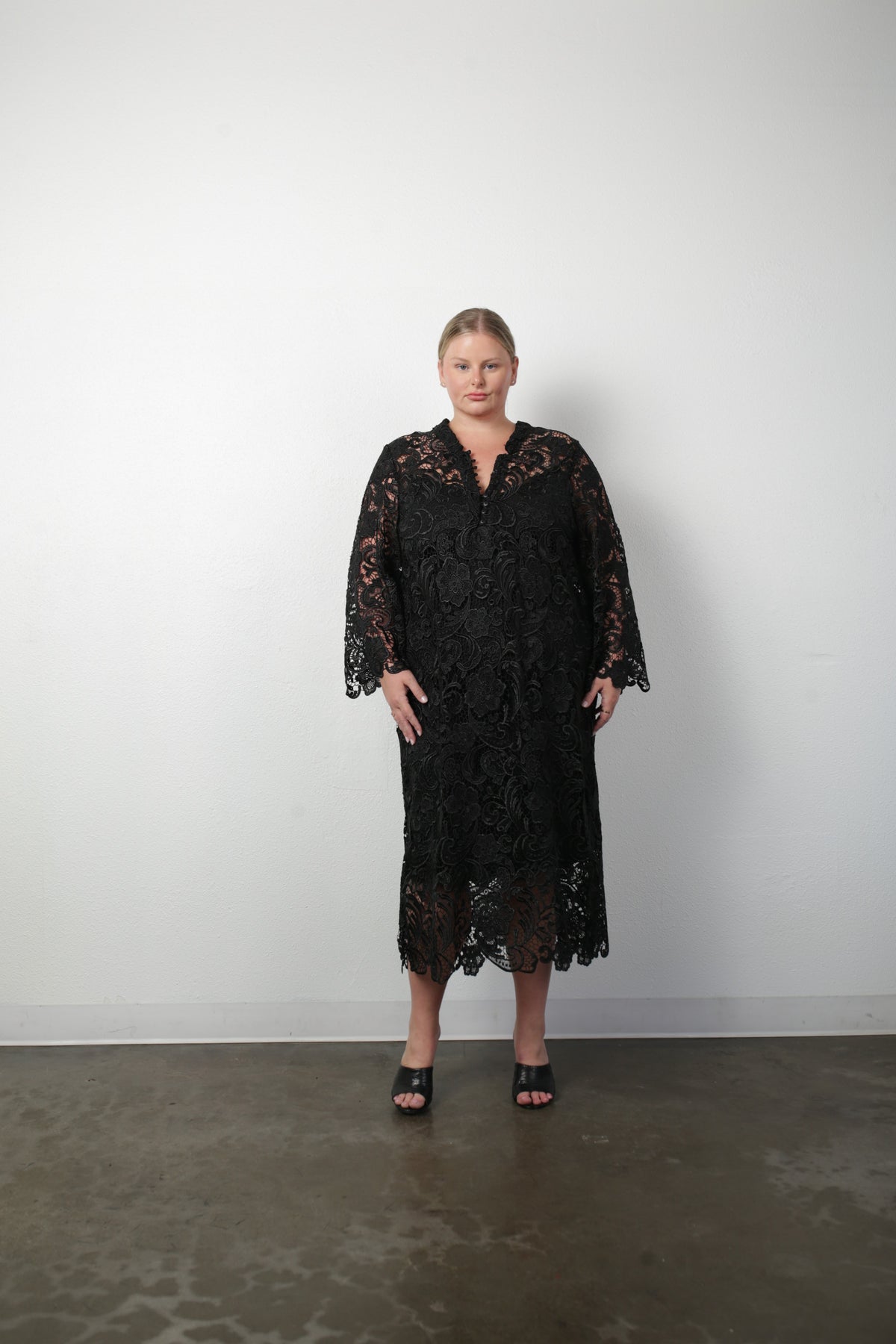 Talitha French Guipure Lace Kaftan Dress - Classic Black