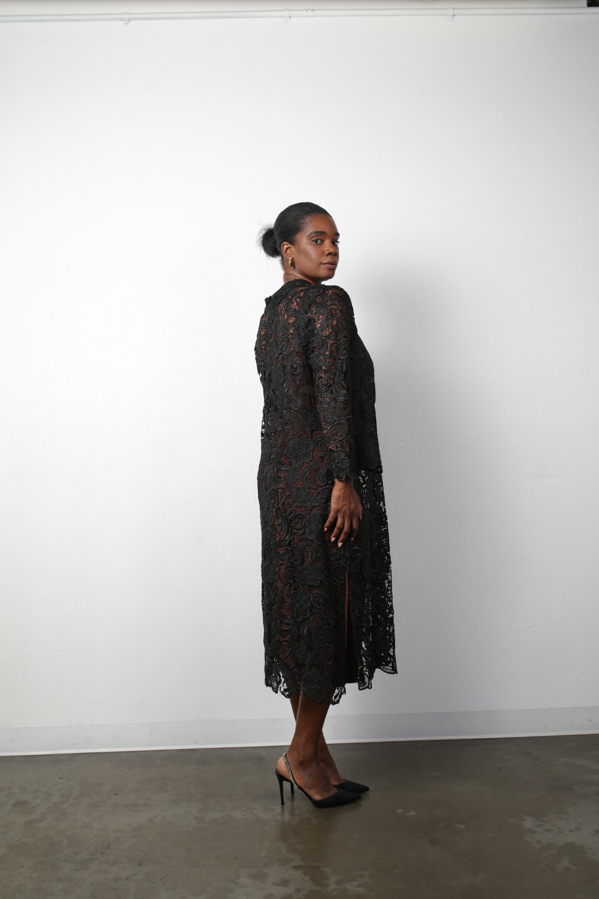 Talitha French Guipure Lace Kaftan Dress - Classic Black