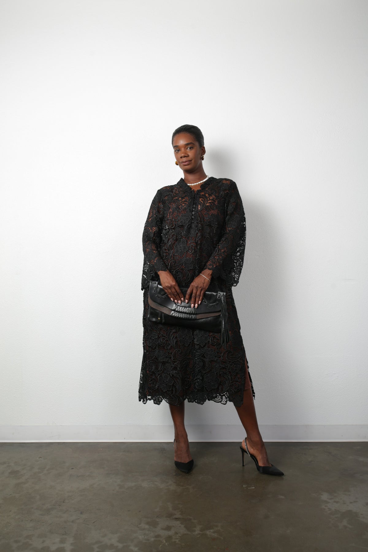 Talitha French Guipure Lace Kaftan Dress - Classic Black