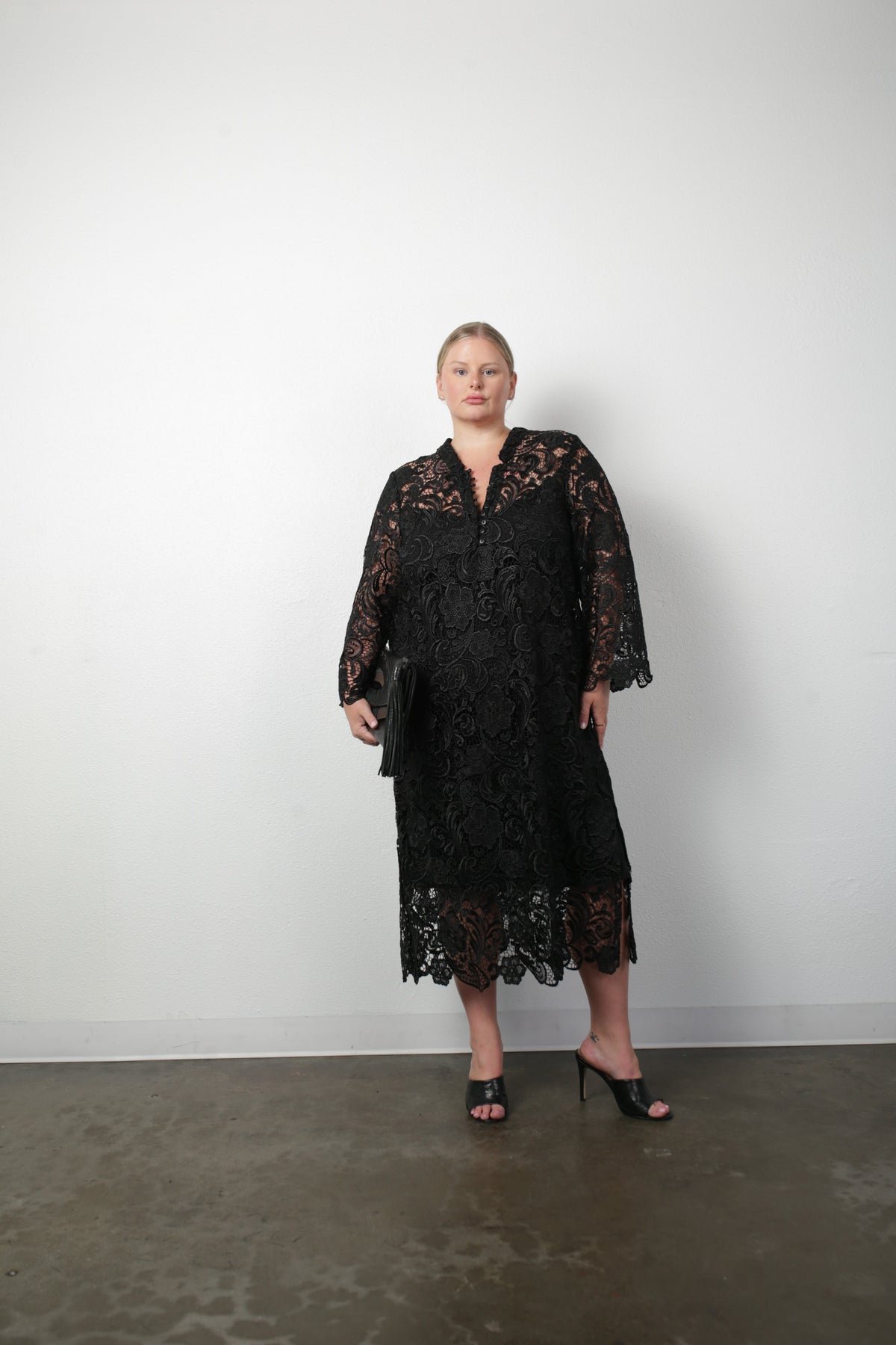 Talitha French Guipure Lace Kaftan Dress - Classic Black