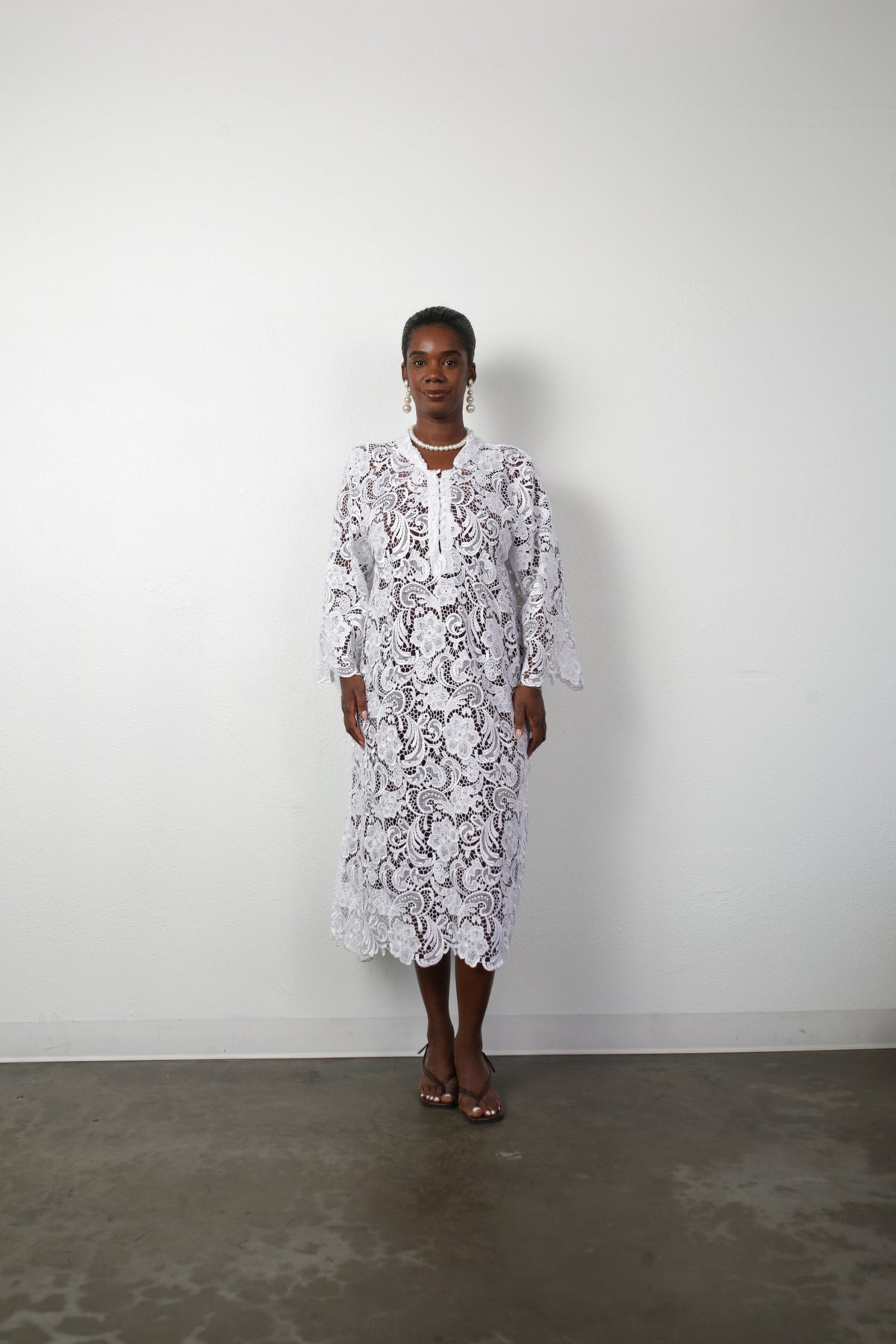 Talitha French Guipure Lace Kaftan Dress - Ivory