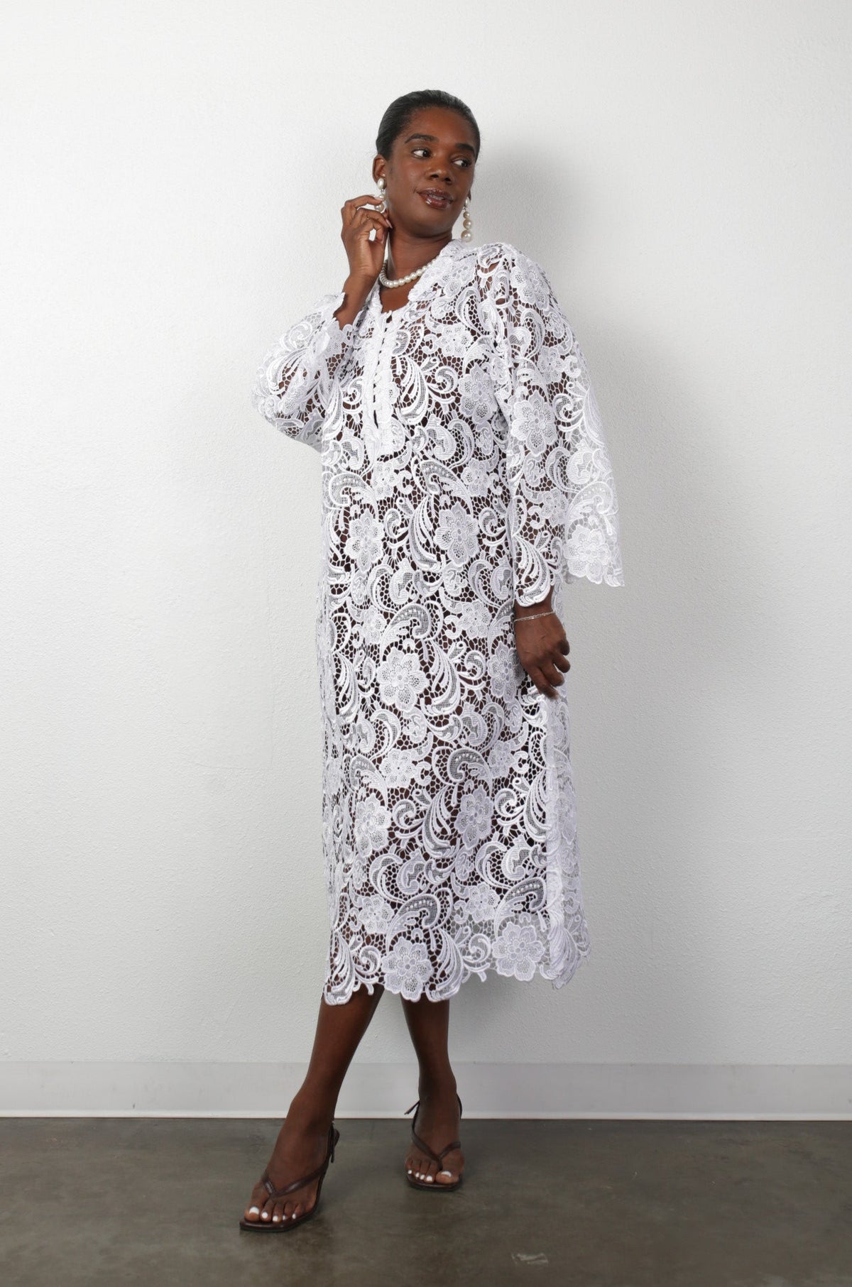 Talitha French Guipure Lace Kaftan Dress - Ivory