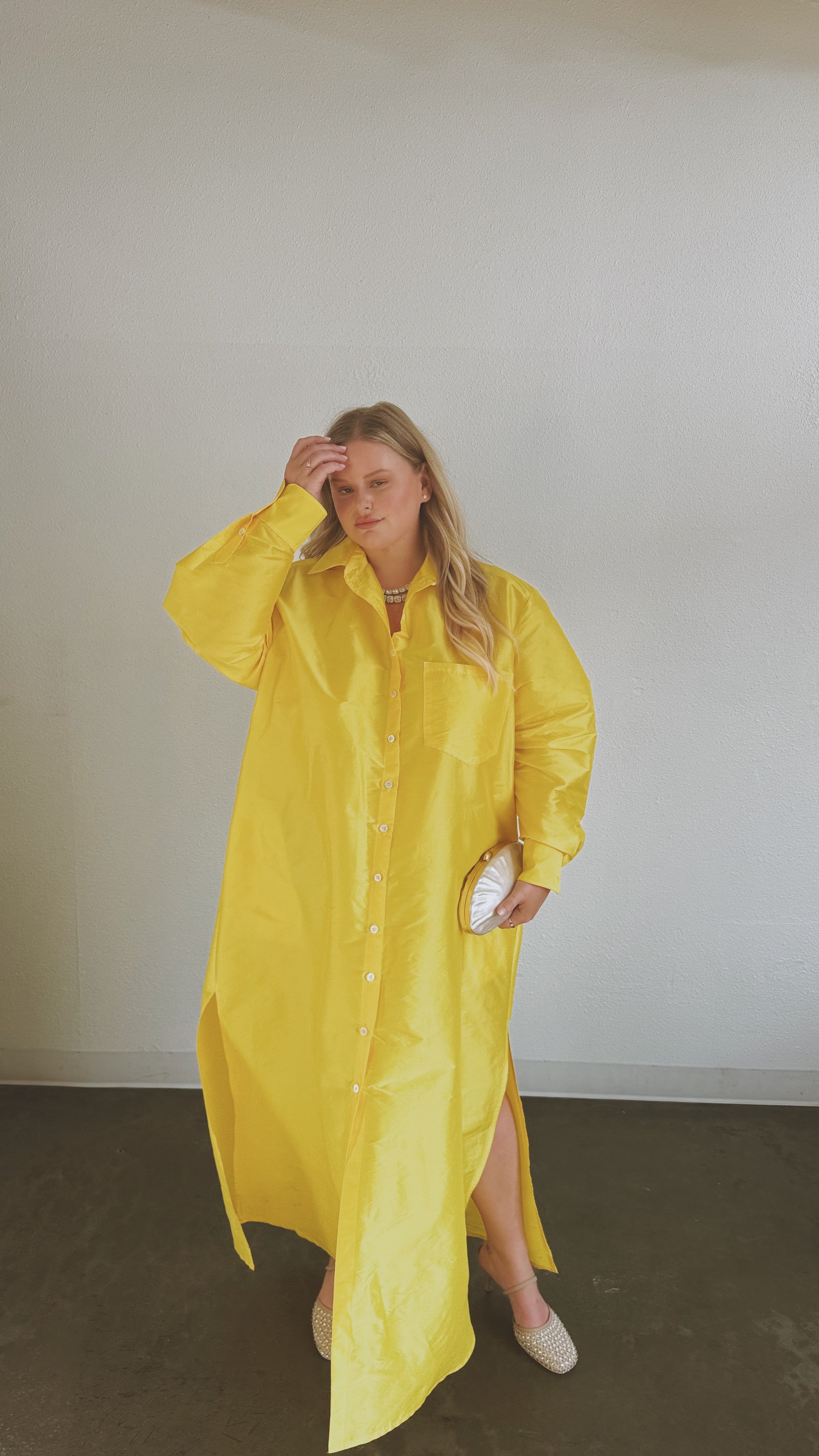 Ultra Maxi Shirt Dress - Yellow Dupioni