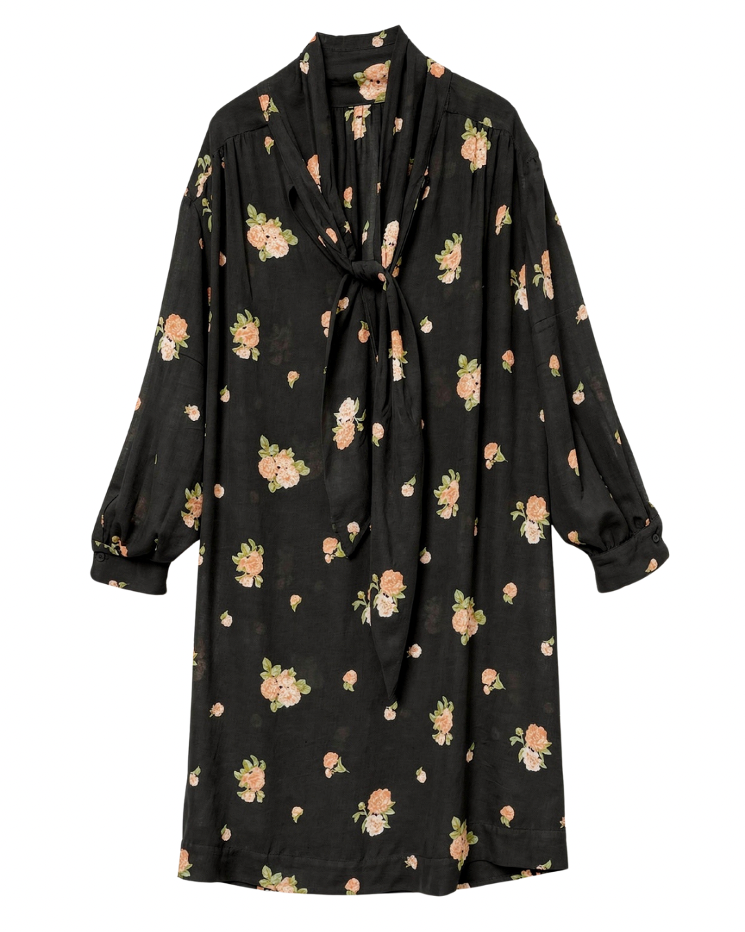 The Marion Tie Neck Silk Crepe De Chine Dress - Botanical