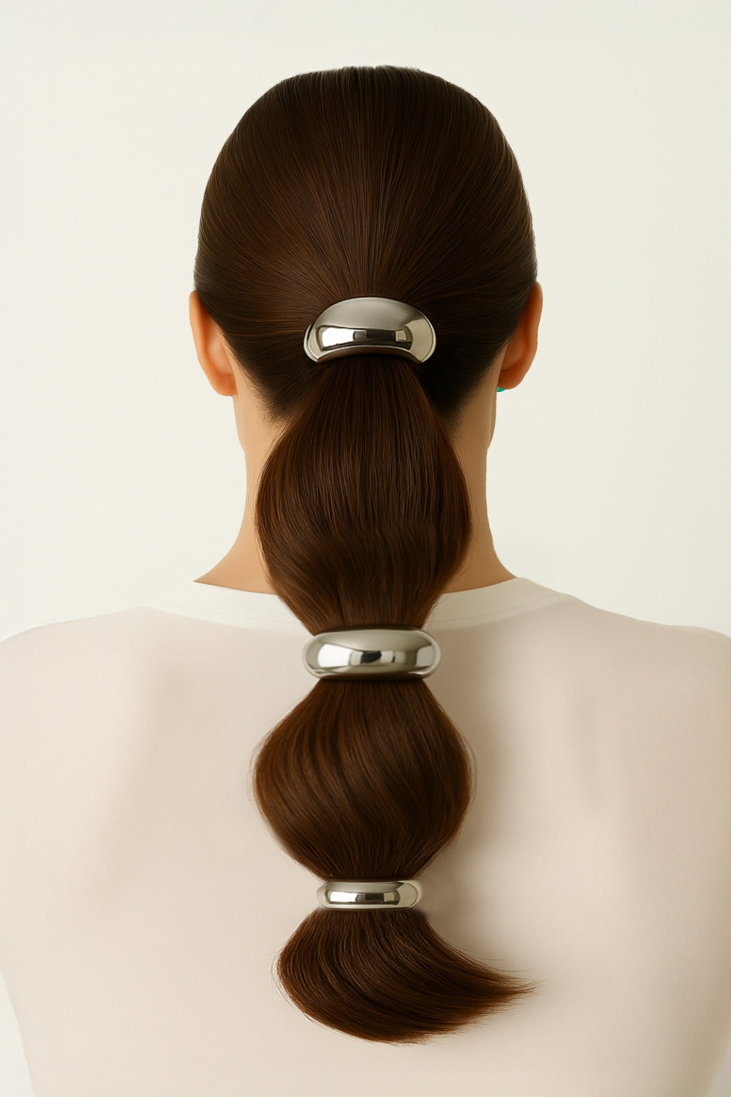 Set of 3 Sculptural Rounded Hair Ties- Silver