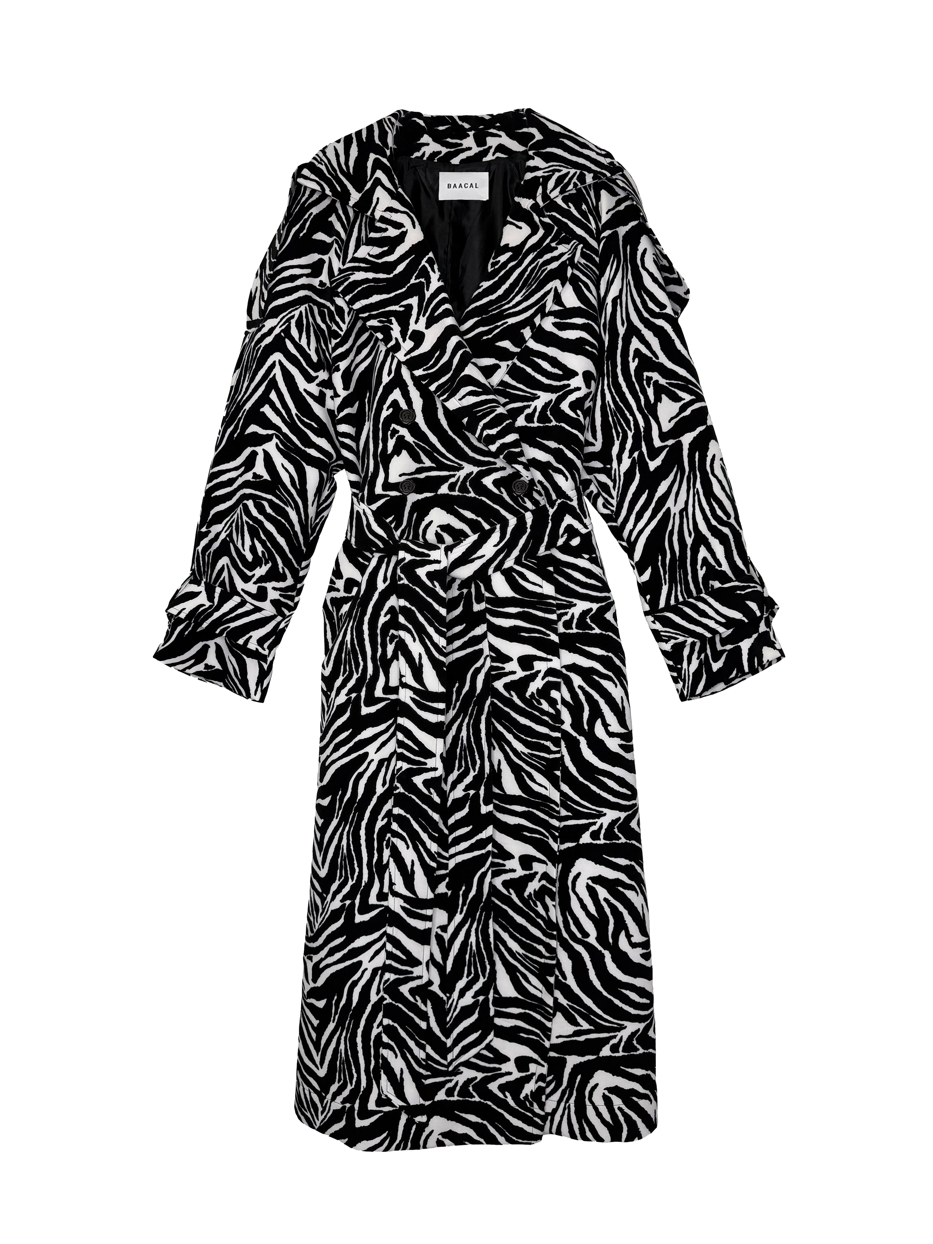 Aria Double Breasted Trench- Black White Zebra