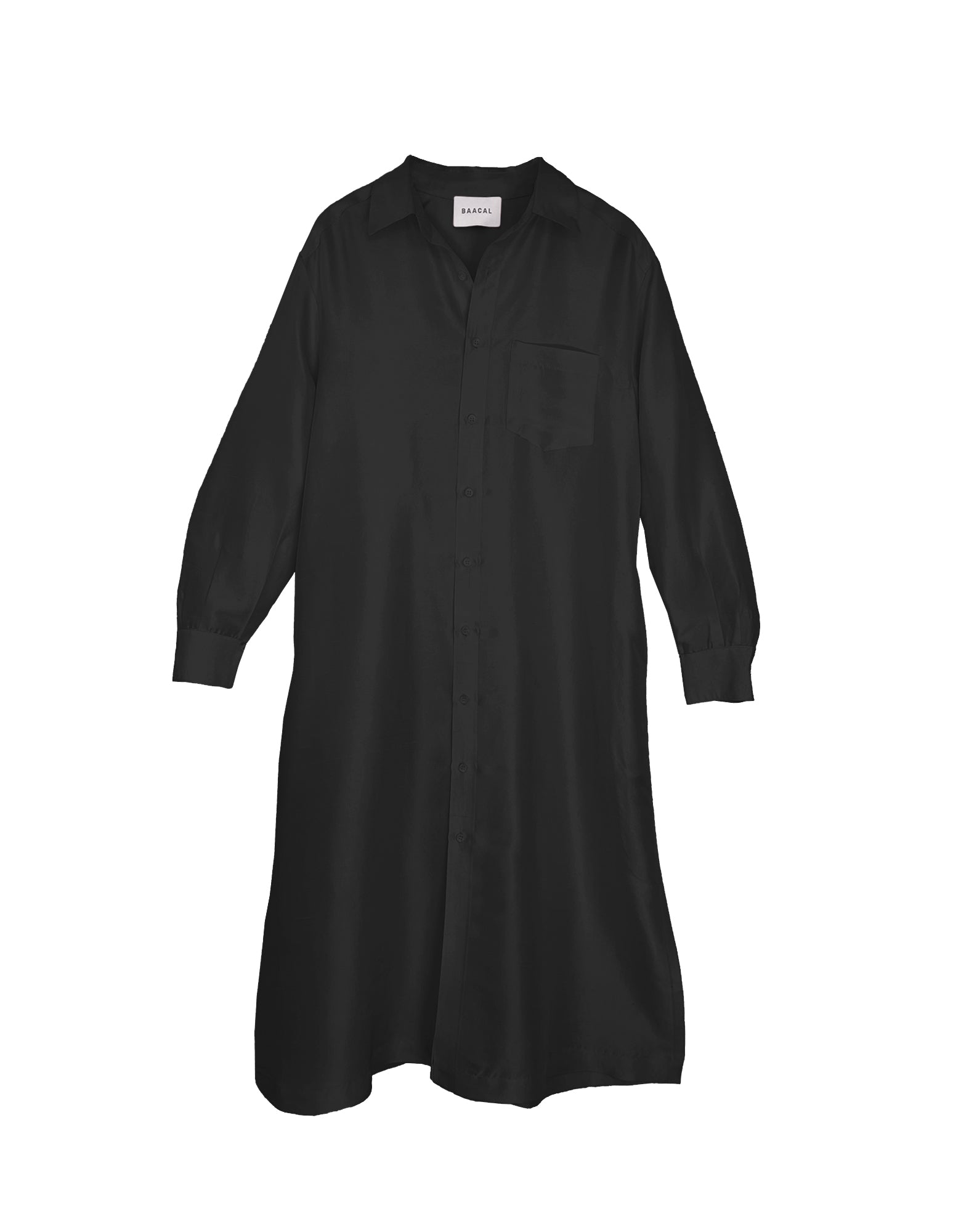 Long Dupioni Shirt Dress in Black