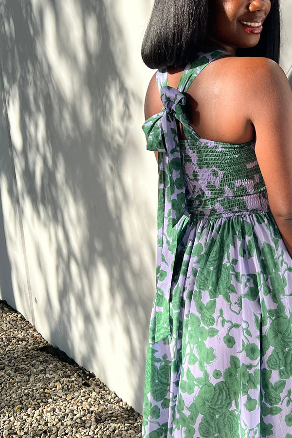Brooke Floral Midi Sundress - Lilac and Green Floral