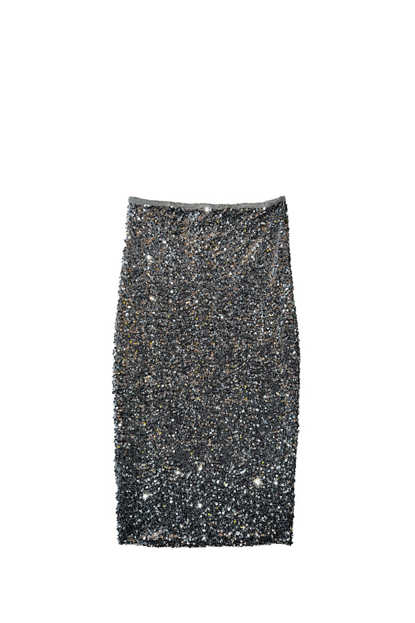 Confetti Long Midi Sequin Skirt- Grey Silver