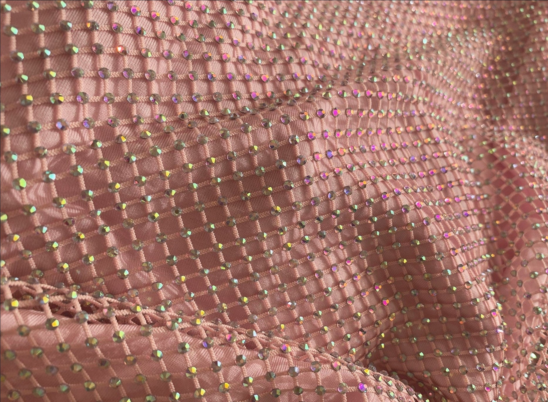 The Crystal Stone Mesh Dress- Blush Borealis