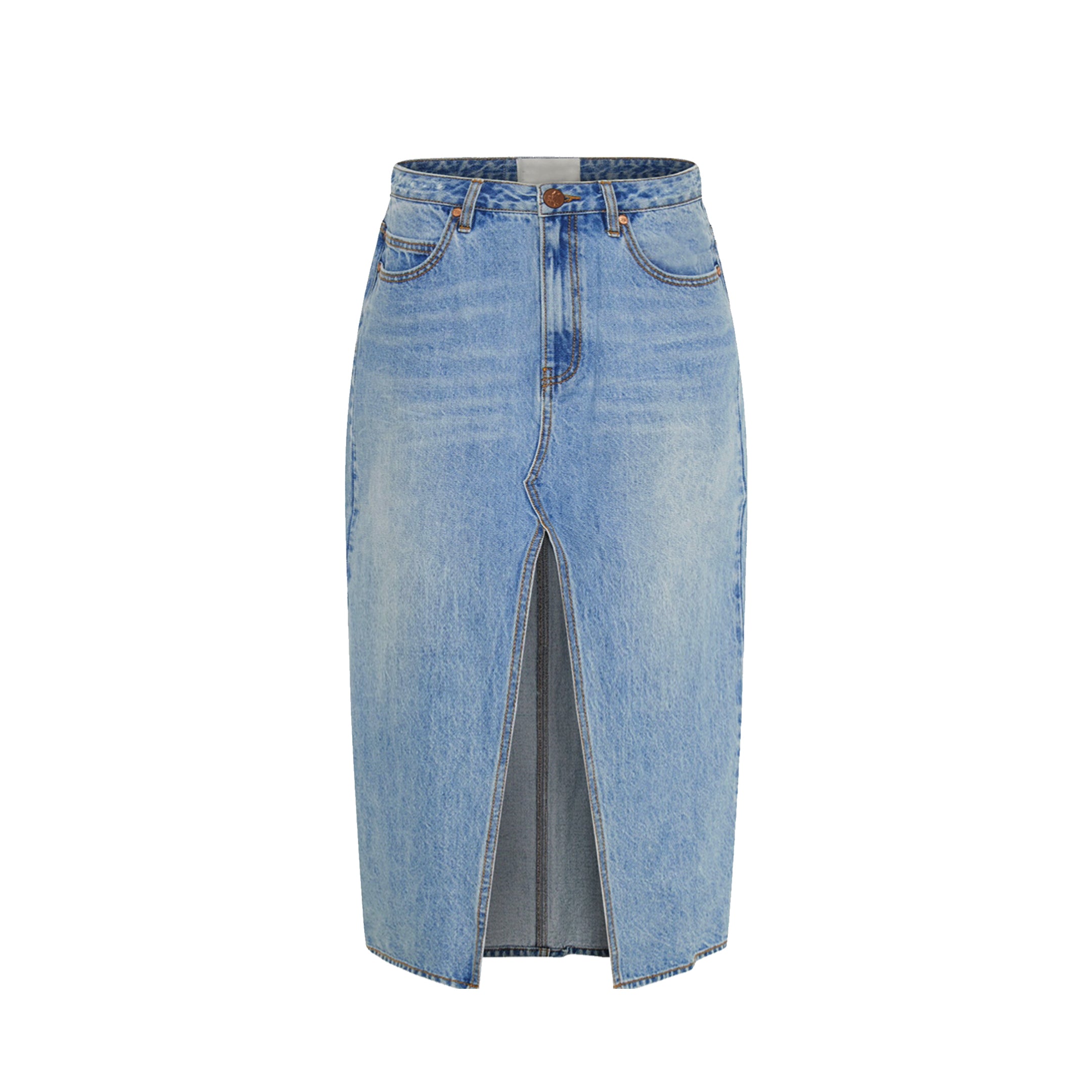Deconstructed Reconstructed Denim Maxi Slit Front Skirt