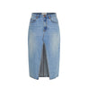 Deconstructed Reconstructed Denim Maxi Slit Front Skirt