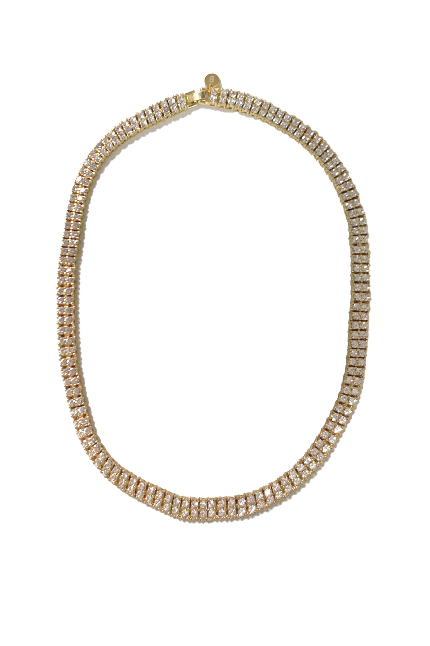 Always a classic and always in style - our Tennis Necklace - wear one or stack them high. Designed to match our tennis bracelets.   14k gold plated stainless steel with a double row of CZ crystals - will not tarnish and hypoallergenic. 