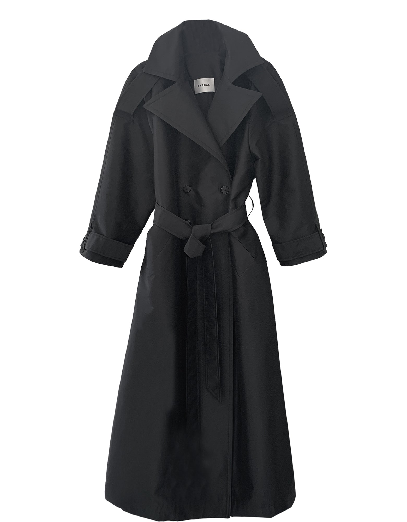 Delia Long Oversized Trench- Black Dupioni – Baacal