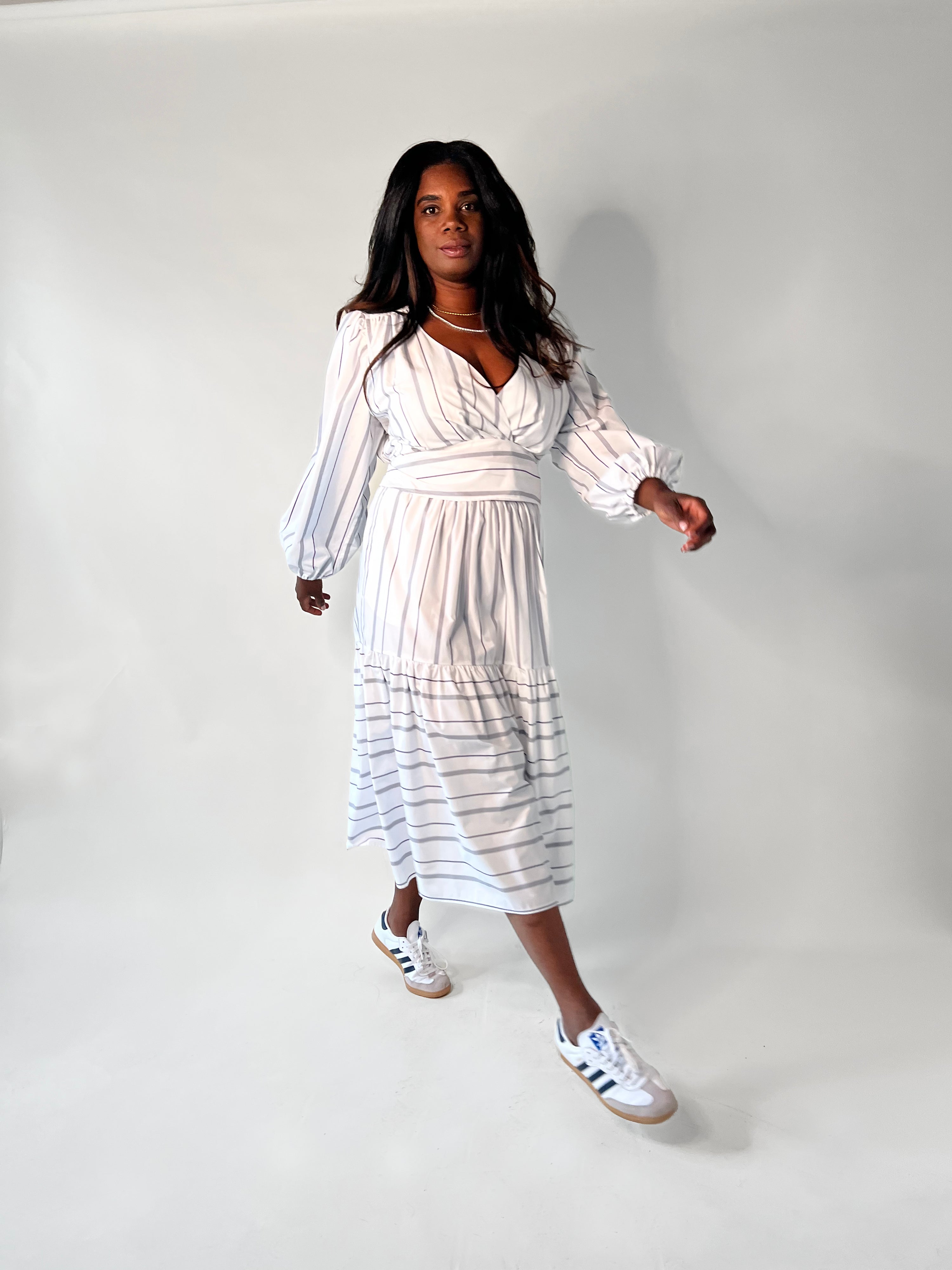 Ina Faux Wrap Blouse- Mariner Stripe