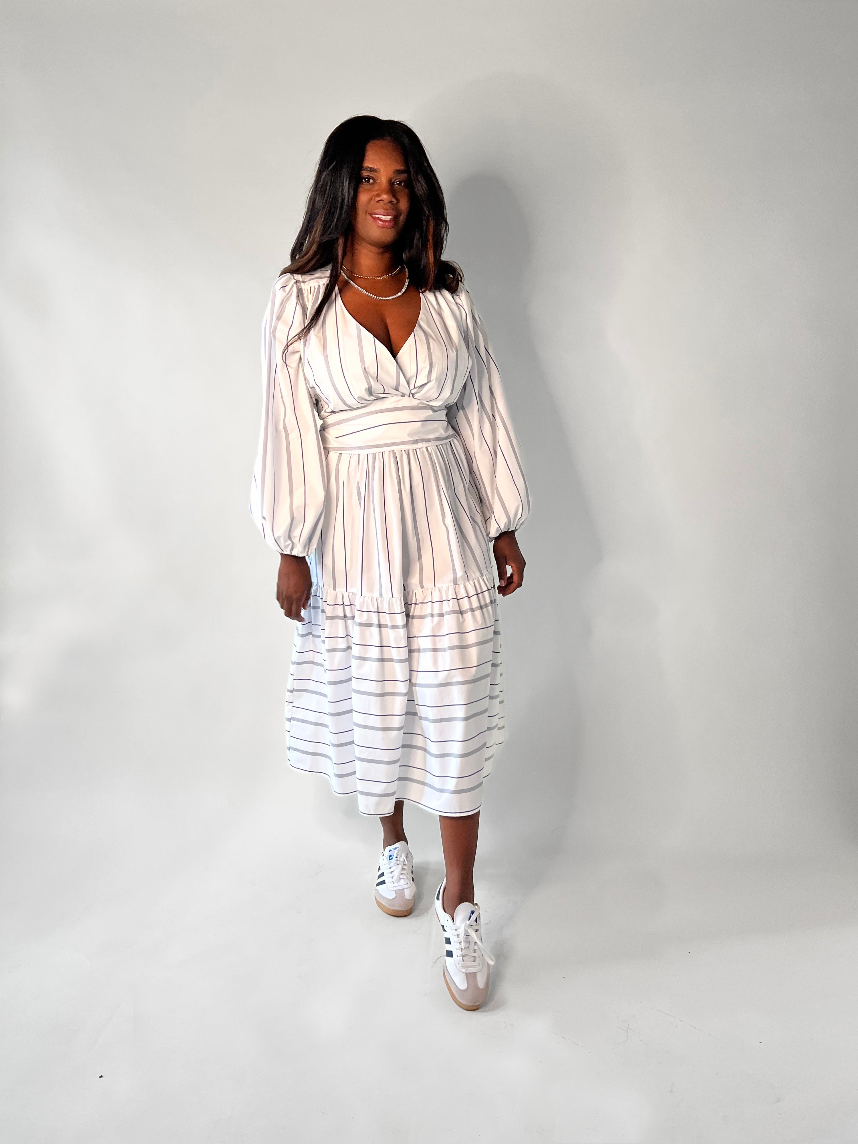 Ina Faux Wrap Blouse- Mariner Stripe