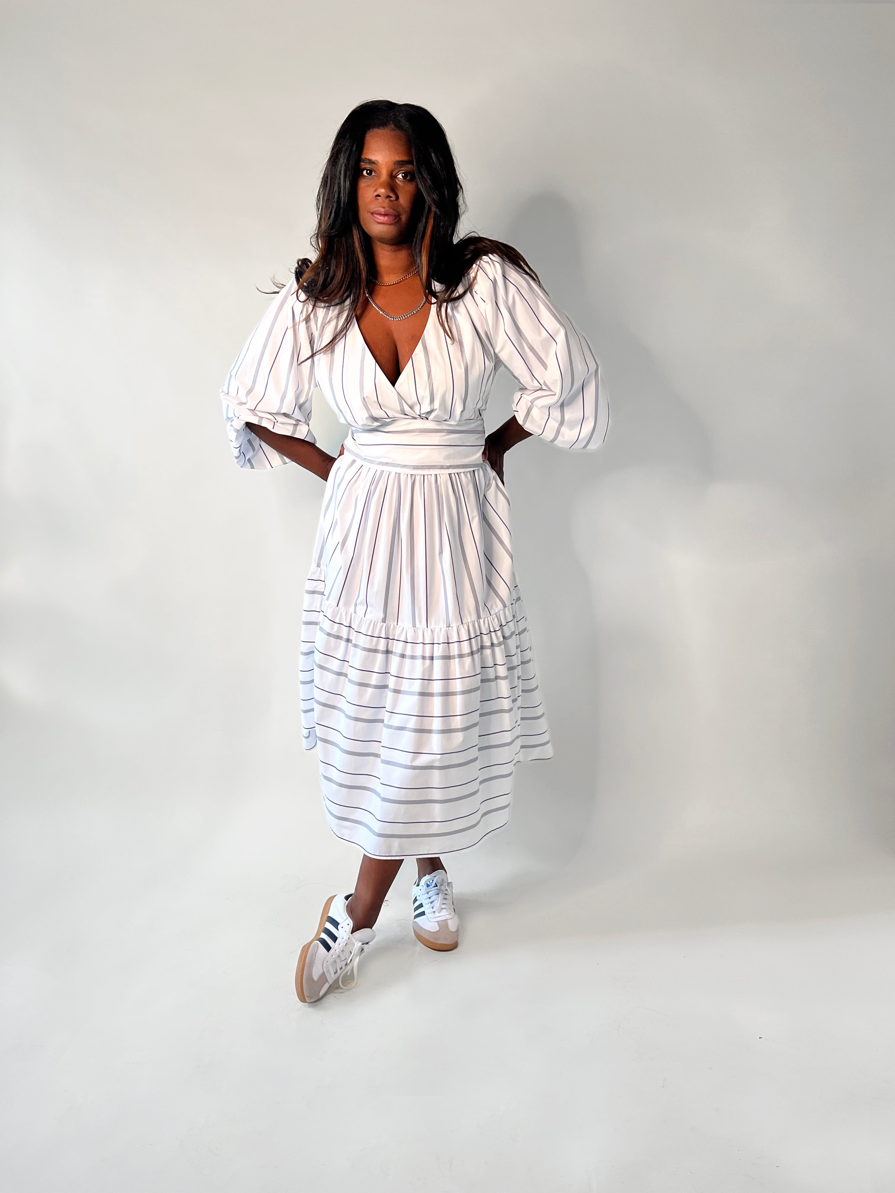 Ina Faux Wrap Blouse- Mariner Stripe
