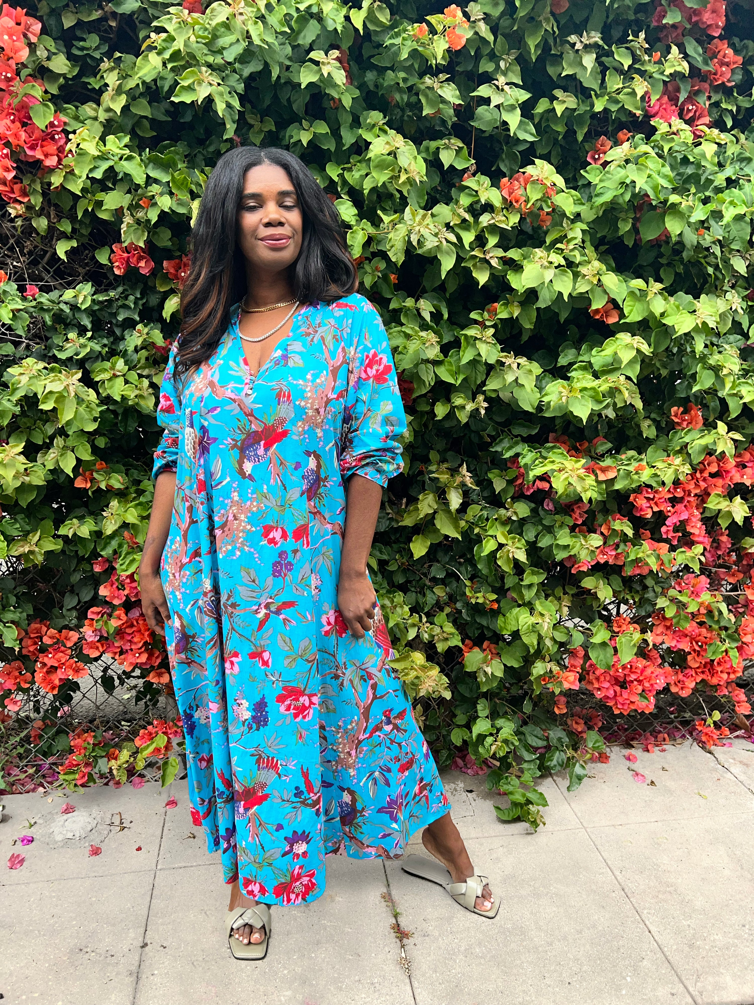 model wearing the denni in turquoise paradise 