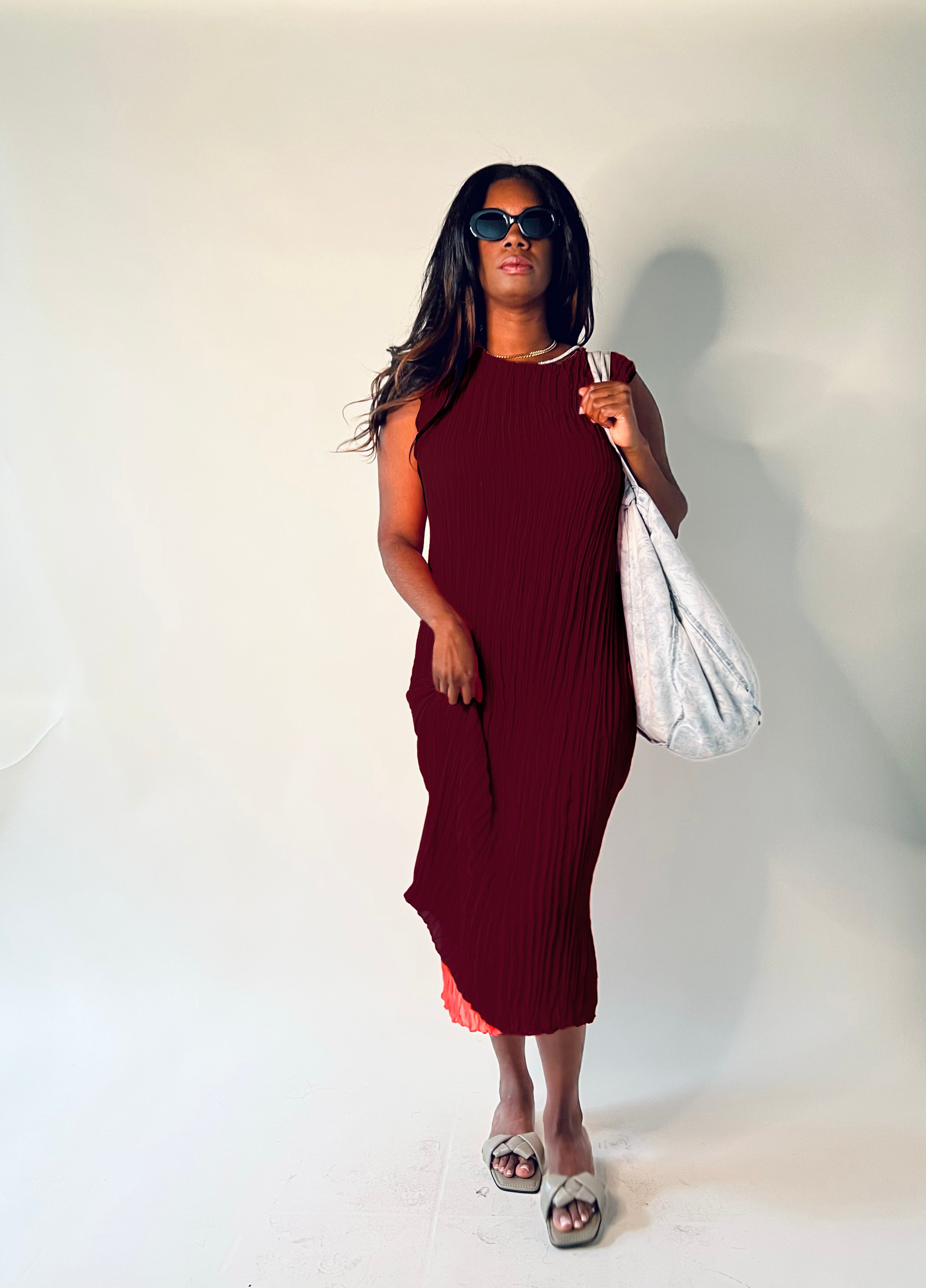 Pleated Maya and Jaya Set- Burgundy/ Cranberry