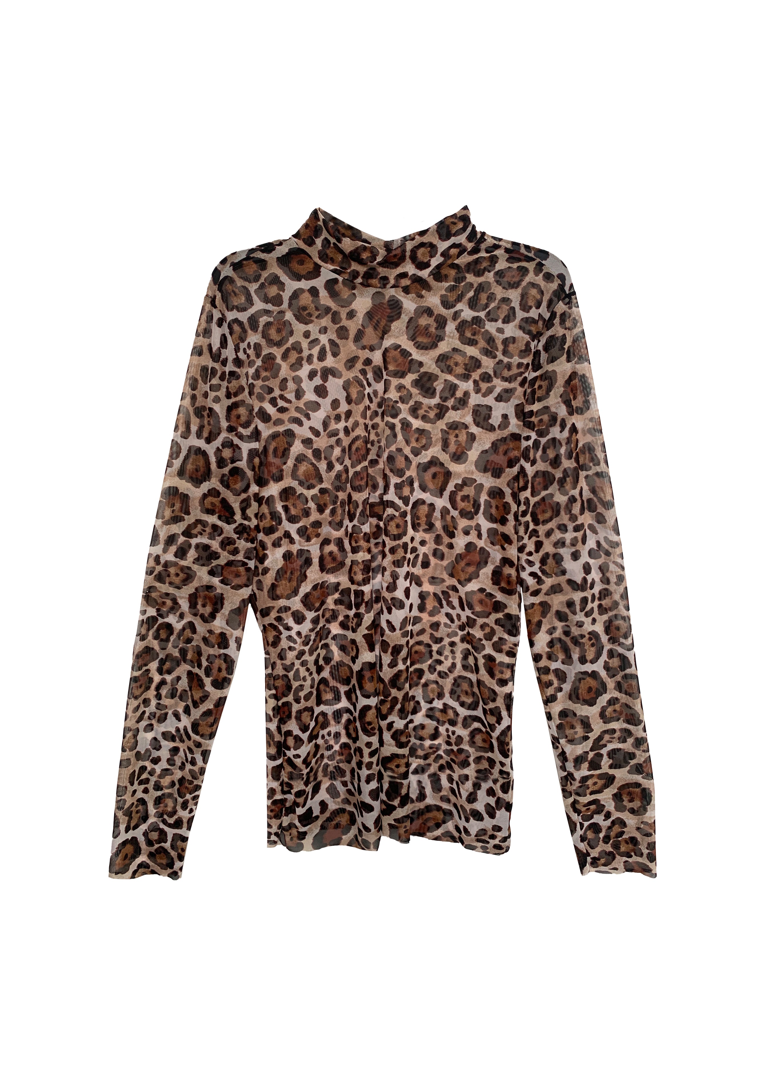 Mesh Mock Turtleneck Leopard