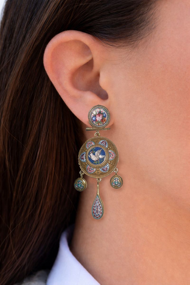 love bird earrings on model