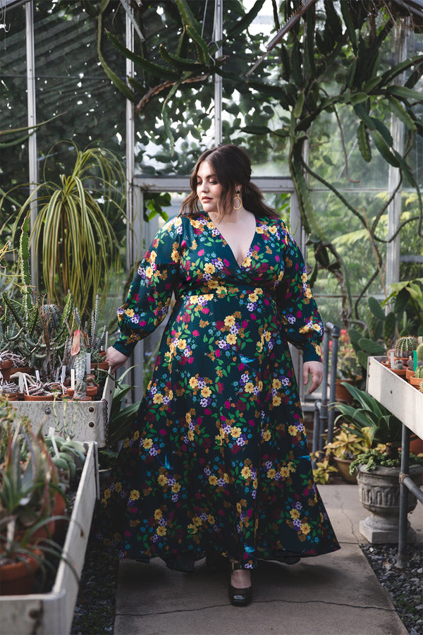 The Maxey Maxi Wrap Dress - Birds and Bees Floral Print - Size Inclusive - Plus Size Dress