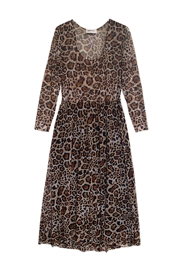 long sleeve new leopard mesh dress flat