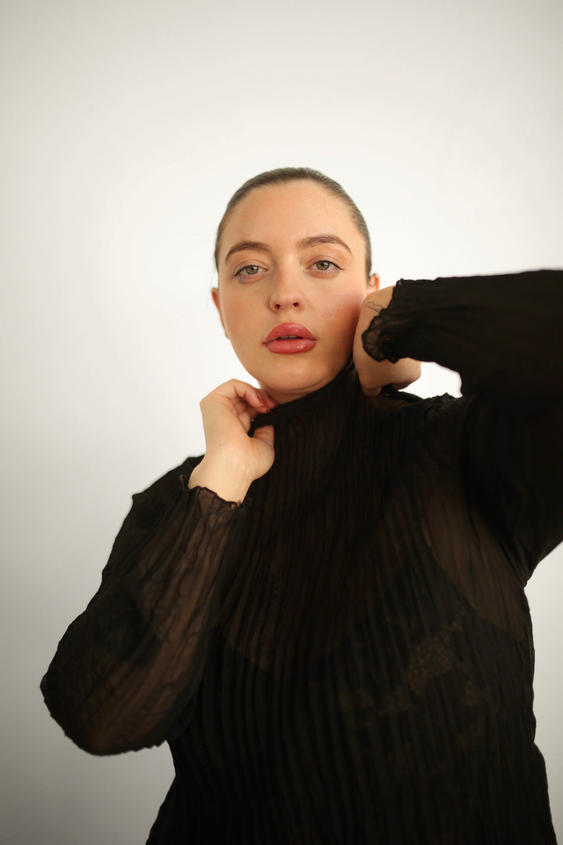 model wearing black Esme top