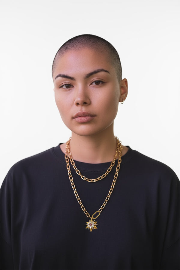 Vintage Inspired Starburst Charm Necklace - Gold