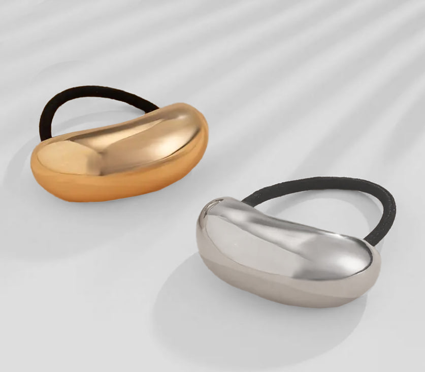 Modern Rounded Hair Tie- Silver