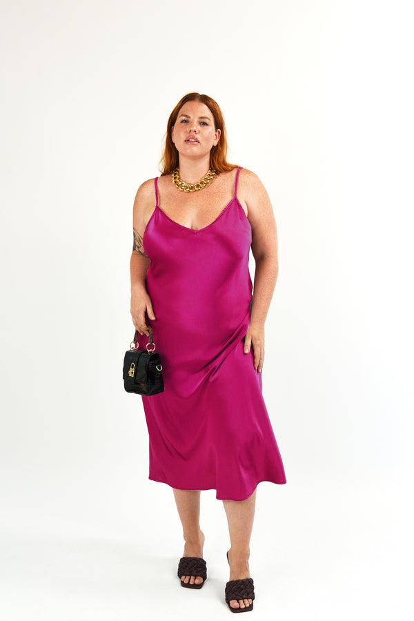 The Cabaret Slip Dress - Pink Punch Matte Satin