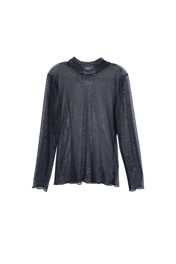 Long sleeve Pin Dot Mesh top in Black/White