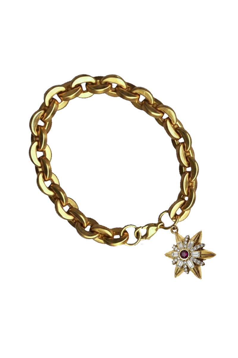 Vintage Inspired Starburst Charm Bracelet - Gold