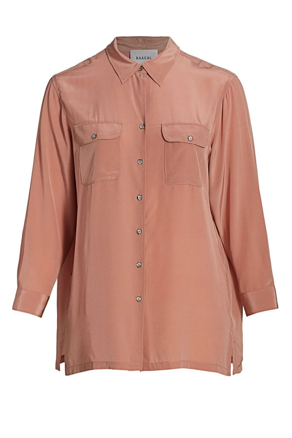 Two Pocket Silk Shirt in Terracotta - The Taylor