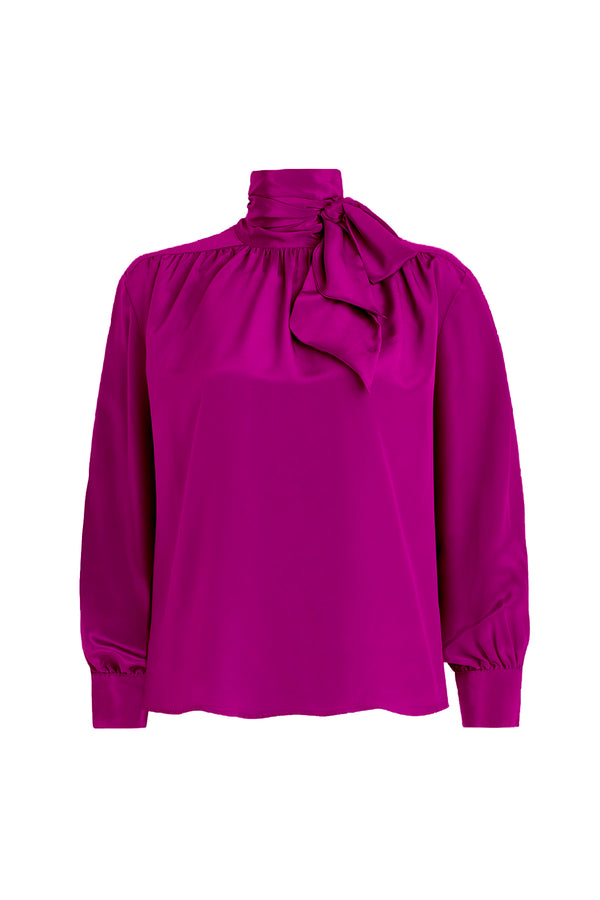 Silk Tie Neck Blouse - Fuchsia
