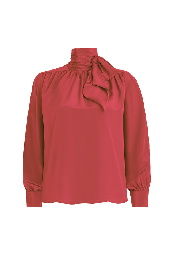 Tie neck blouse in coral - plus size