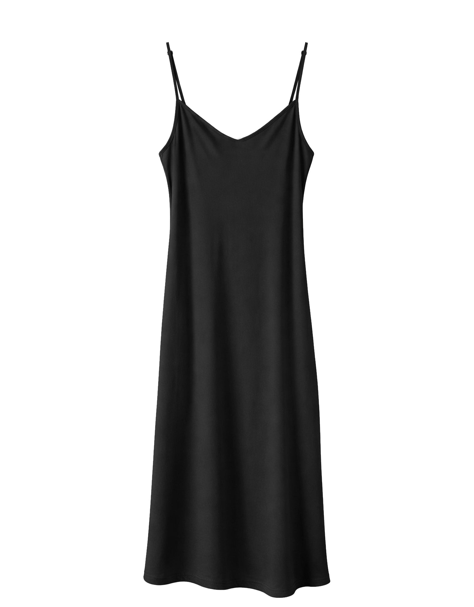 Black slip dress on a white background
