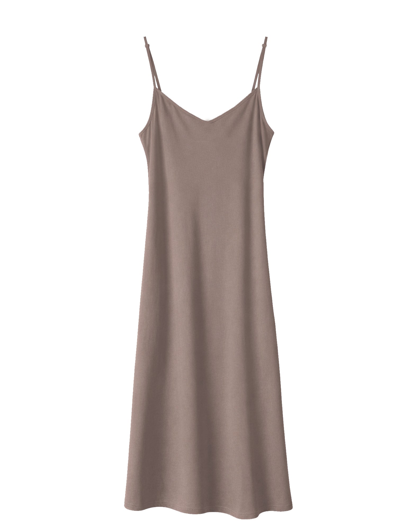 deep olive nude slip dress on a white background