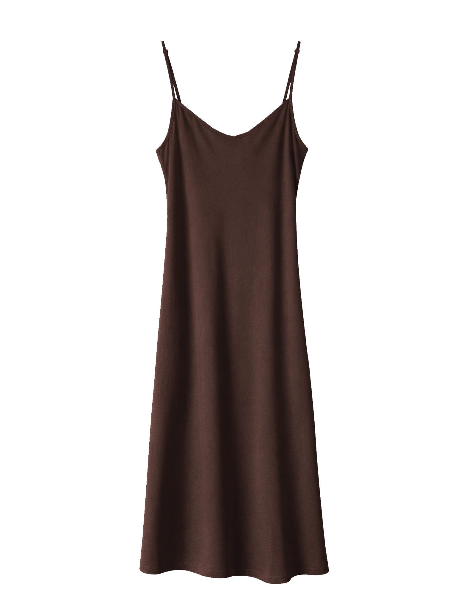 Brown slip dress on a white background