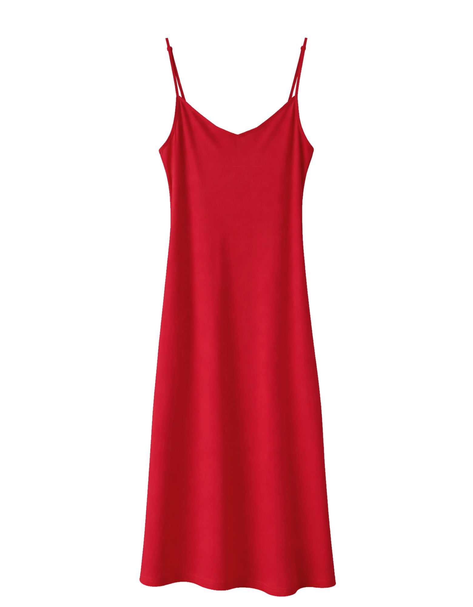 Red slip dress on a white background