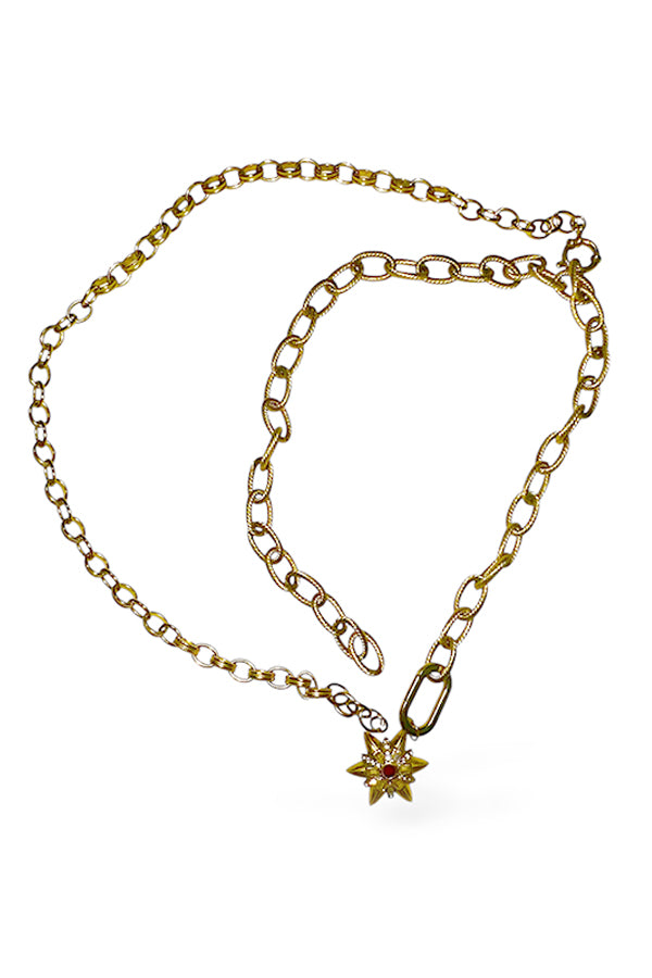 Vintage Inspired Starburst Charm Necklace - Gold