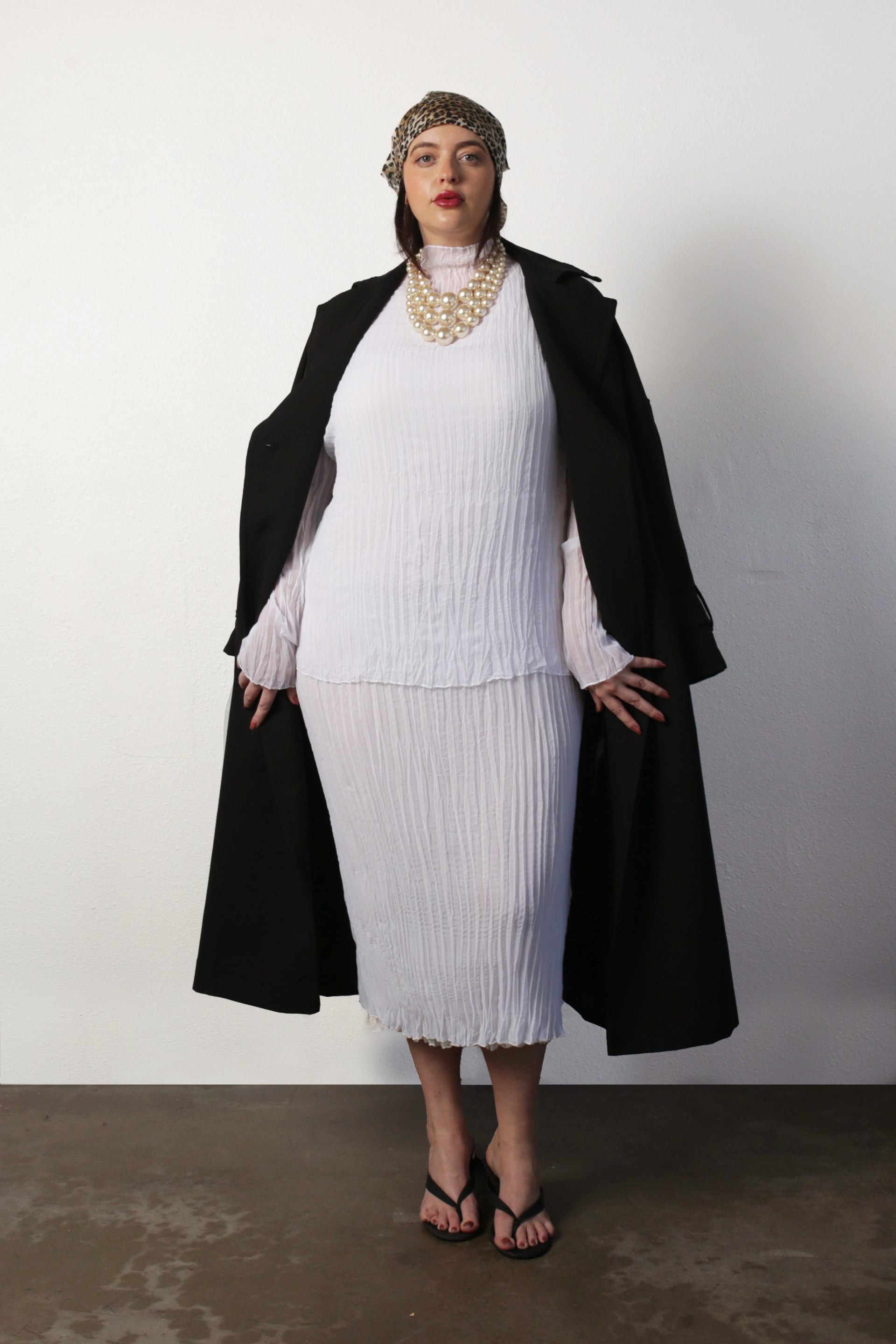 Esme Pleated Funnel Neck Top- White