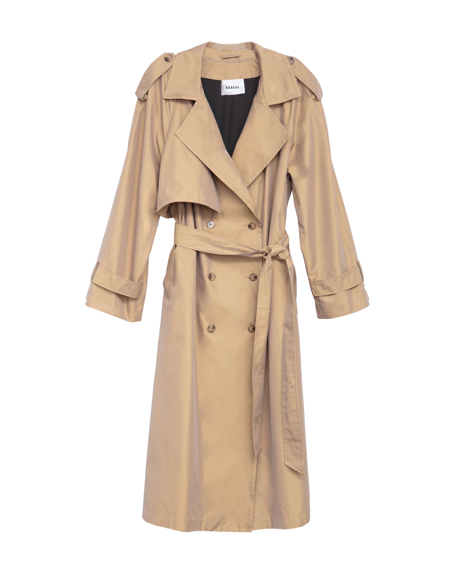 women's double breasted trench coat with belt in Khaki